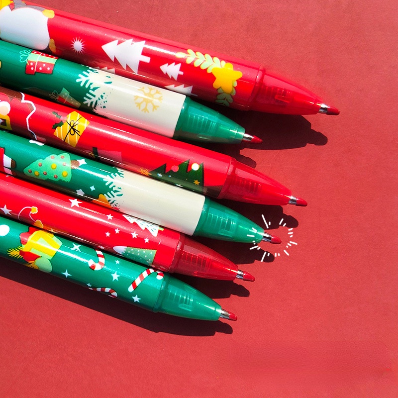 1pc Pulpen Tinta Hitam Retractable Motif Kartun Snowman / Rusa / Santa Clause Untuk Sekolah / Kantor