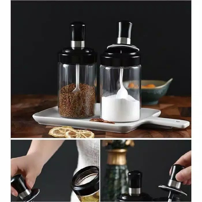 Tempat Bumbu Dapur Kopi Gula Serbaguna Dengan Tutup Sendok Kedap