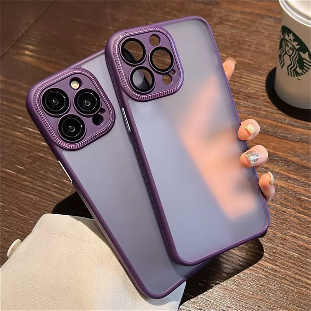 Casing Hardcase Silikon matte shockproof Warna Ungu Untuk iphone 14 pro max 12 13 pro max 14 plus