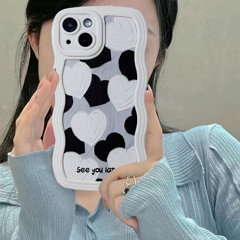 Case Motif Hati Warna Hitam Dan Putih Untuk IPhone 12 13 14 11 Pro Max X Xs Max Xr Zxczx