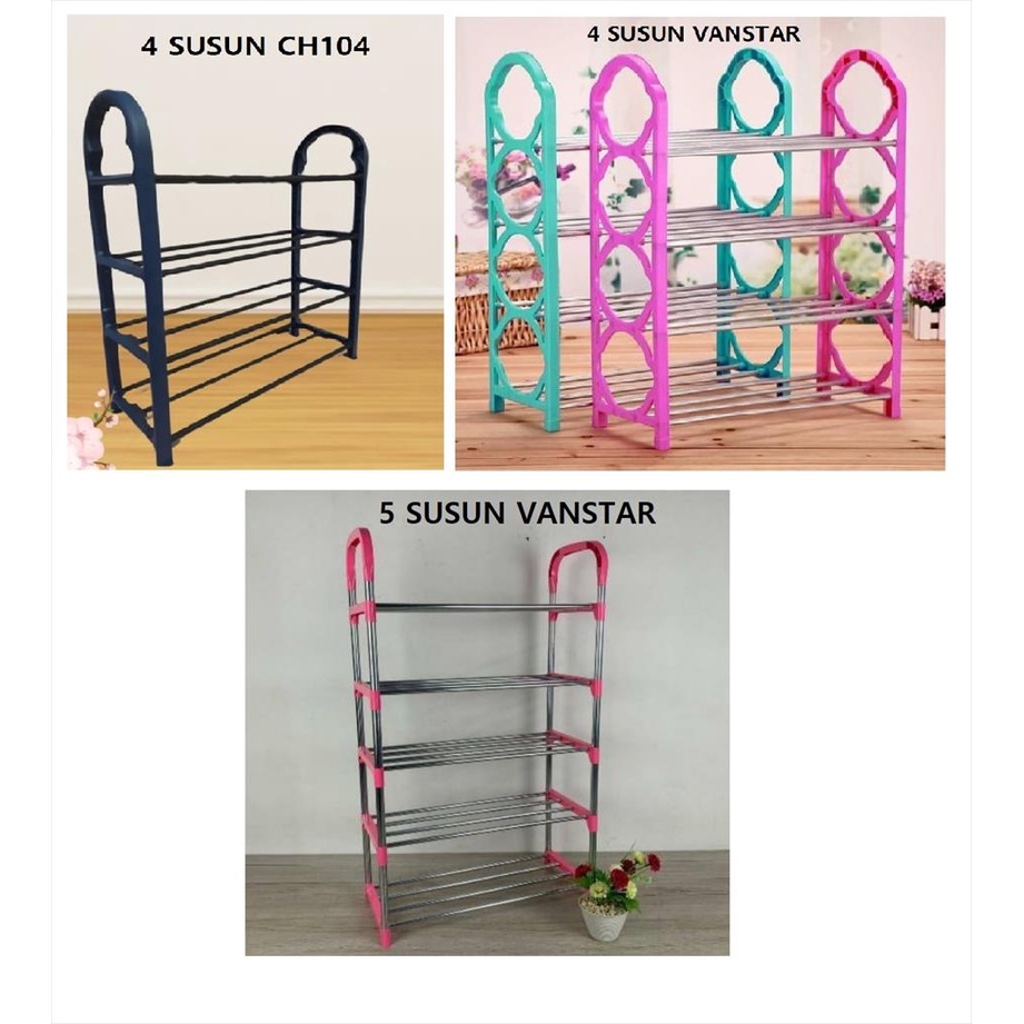 OTS 955 - Rak Sepatu 4 Susun 5 Susun Rak Serbaguna Multifungsi Bongkar Pasang Tempat Sepatu Sandal CH104 VANSTAR