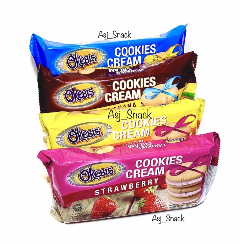 

Biscuit Okebis Cookies Cream, Kukis Dengan Krim Stawberry, Chocolate Banana, Zesty Lemon ( 180gr )