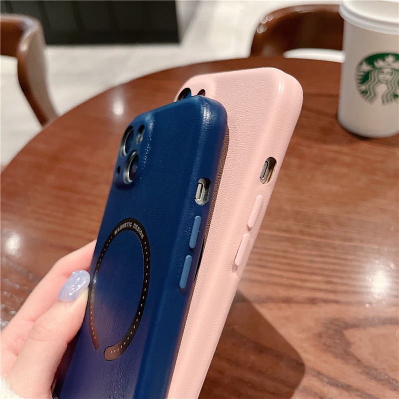 Case Magnetik Bahan Kulit Domba Untuk iPhone 13 12 11 Pro Max