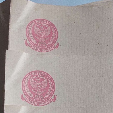 

Surabaya - Kertas SEGEL Tahun 1993 Rp.1000 Double
