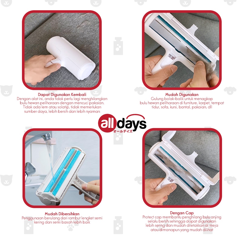 Alldays Sikat Pembersih Bulu Kucing / Anjing untuk Pakaian, Sofa, Tempat Tidur,dll / Lint Roller Portable jangka panjang / Reusable Pet Hair Removal