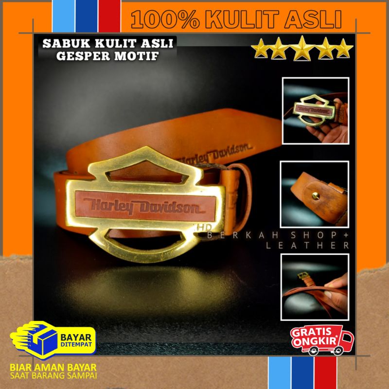 Sabuk Tali Ikat Pinggang Pria Kulit Asli Selapis Garut Original 100% Branded Gesper Motif Harley Dav