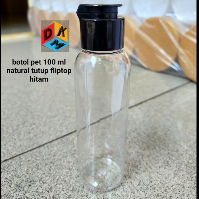 Receptacle Botol Pet 100 Ml Natural Tutup Fliptop Hitam Murah 1000 Pcs