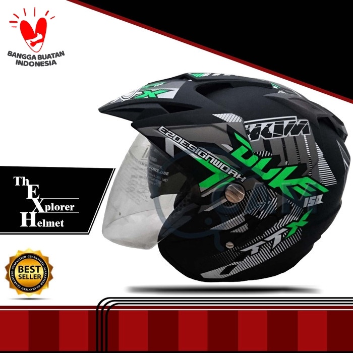 Helm dmn 2 kaca double visor duke black doff green