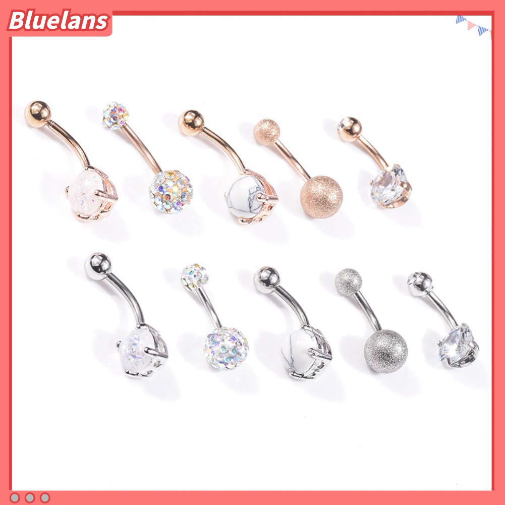 5 / 10Pcs Cincin Tindik Pusar Perut Hias Opal Imitasi Untuk Wanita