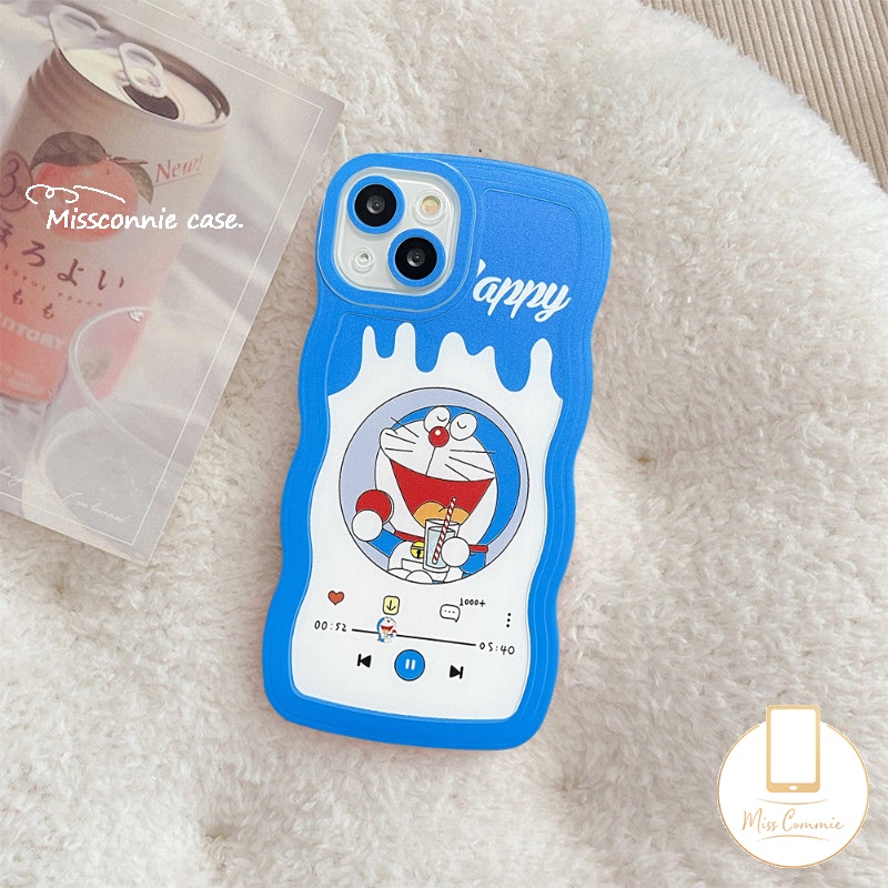 Case OPPO A78 A17 A16K A15 A54 A16 A57 A7 A1K A12 A95 A55 A76 A96 A16s A74 A53 A9 A12E A15s A5s A5 A52 A16E A3s Reno 8T 8 7 6 F9 Kartun Doraemon Milk Tea Lucu Bergelombang Sarung Tepi