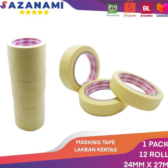 

Lakban Kertas Masking Tape 1" 24mm x 27m Sazanami Tape isolasi kertas