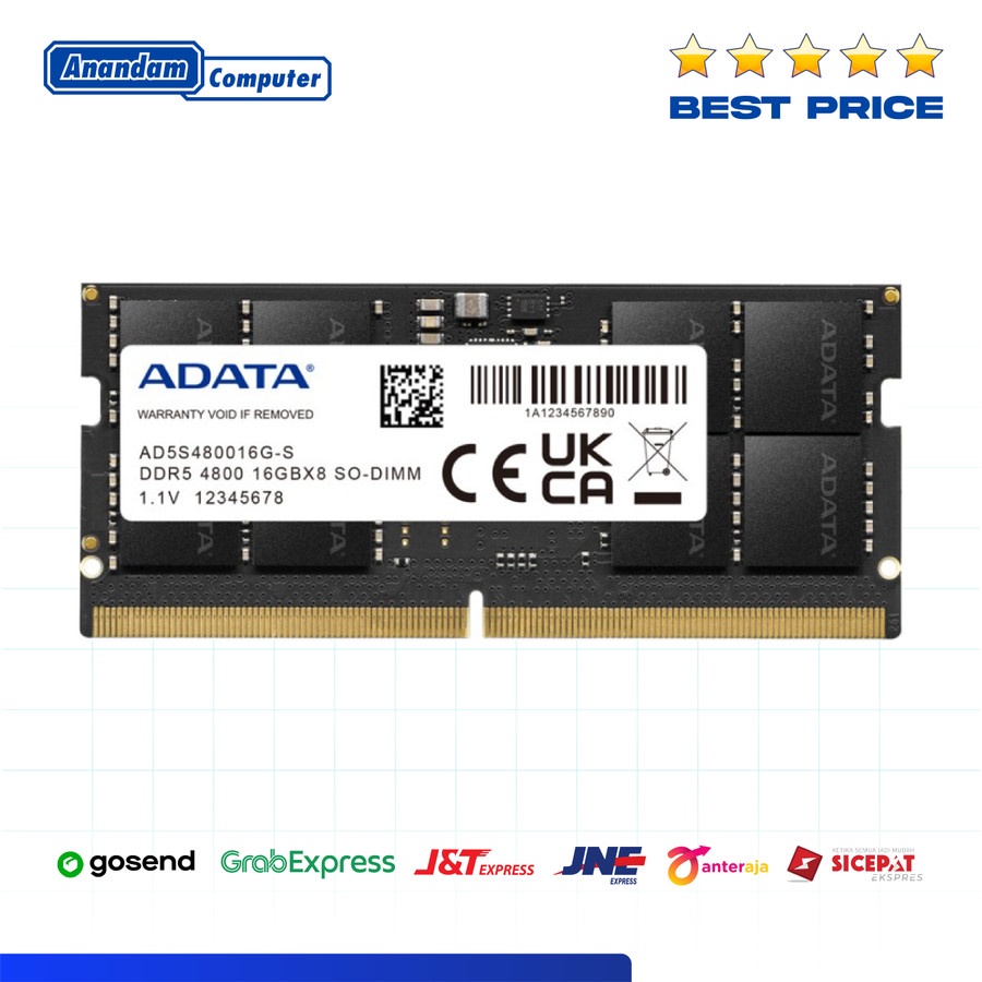 ADATA DDR5 4800MHz 16GB (1x16GB) - RAM SODIMM Single Channel