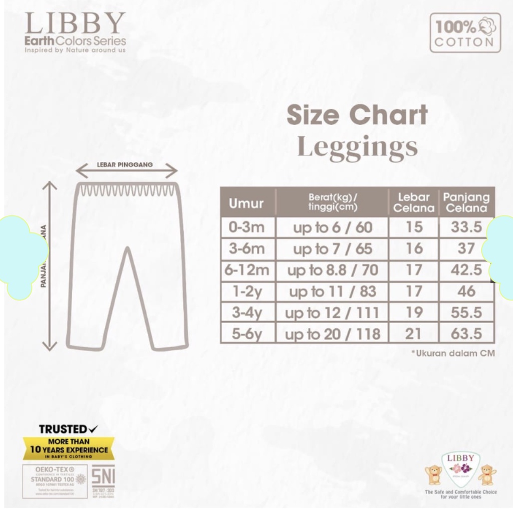 LIBBY Earth Colors Legging 2A Series 0-6 Tahun (1 pcs/pack)
