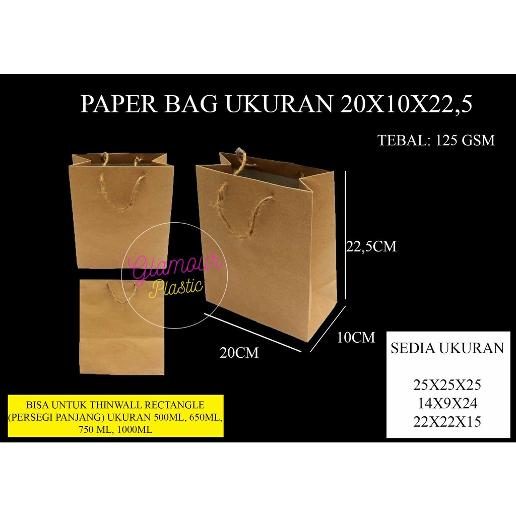 

Paper Bag Polos size M Ukuran 20X10X22,5 (1 pack isi 12 pcs)/Tas Kertas/shopping bag/Tas belanjaan