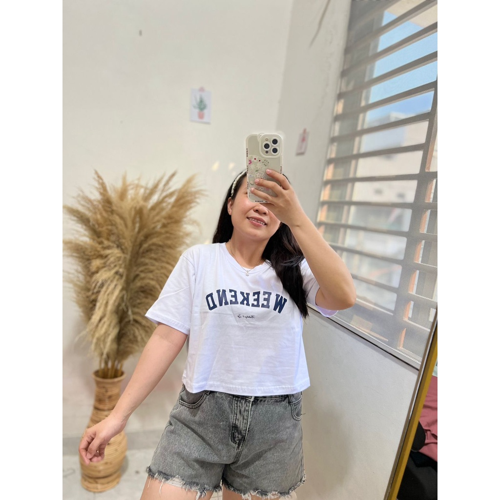 CROP PUTIH MOTIF ONECK COTTON OVERSIZE | BAJU KAOS TUMBLR CROP TEE TSHIRT KAOS KOREA FASHION WANITA
