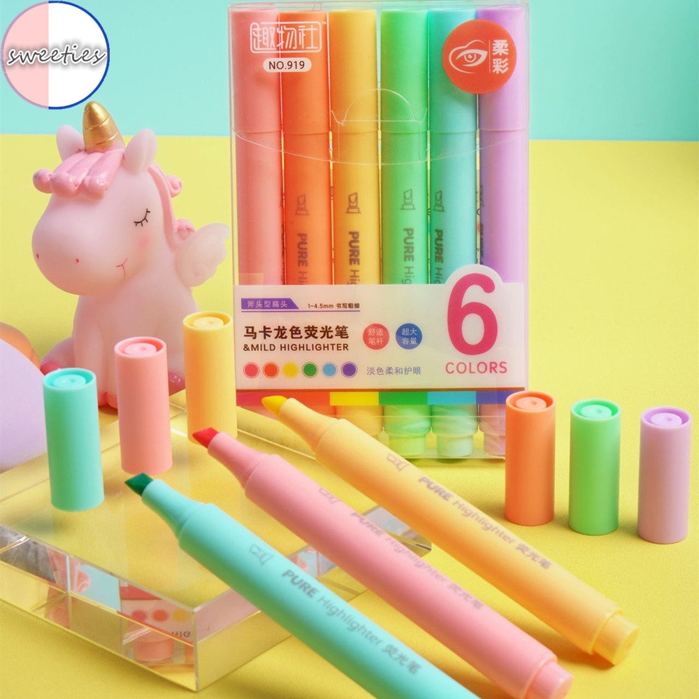 6pcs / set Pensil marker Warna Macaron fluorescent Untuk Sekolah / Kantor