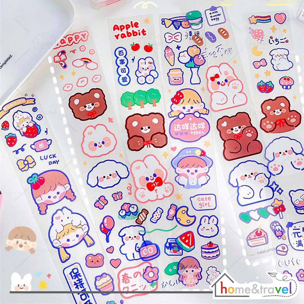 HOVELSHOP Sticker Lucu Cartoon Book Decoration Motif Beruang Kelinci Kucing Cute Aesthetic Botol Anti Air