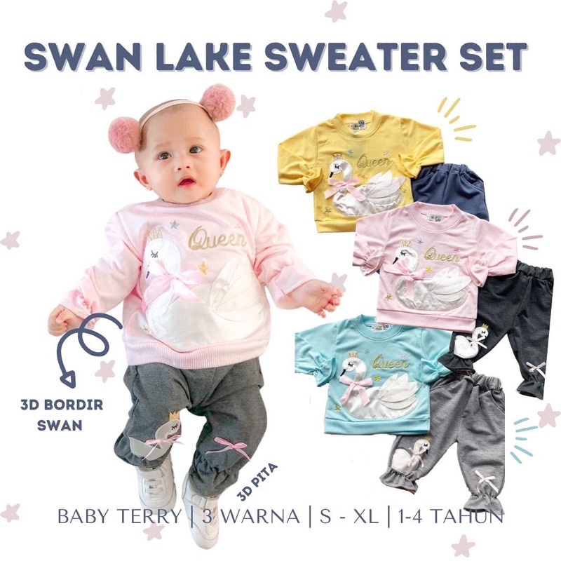 baju anak perempuan fashion 1 2 3 tahun baju lengan panjang sweter r SWAN LAKE sweater sette  re