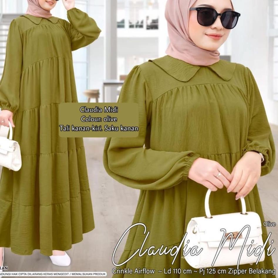 CLAUDIA MIDI - MIDI KERAH POLOS SERIES - MIDI DRESS JUMBO
