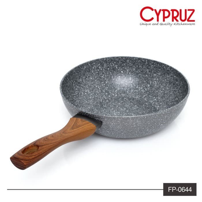 CYPRUZ Fry Pan Fp 0644 - Marble Series Gagang Coklat Kayu Fry wok 28 cm