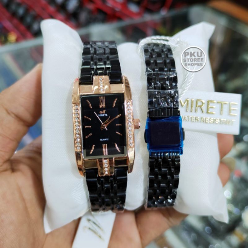 Jam Tangan Wanita Strap Rantai Persegi Panjang Motif Permata Mirete Original Anti Air Quar Analog / Jam Tangan Cewek Water Resistant  Import Motif Permata Mewah / Jam Tangan Kasual Wanita Terbaru Terlaris COD Realpick READY stok MIRETE ORIGINAL /JAM cewek