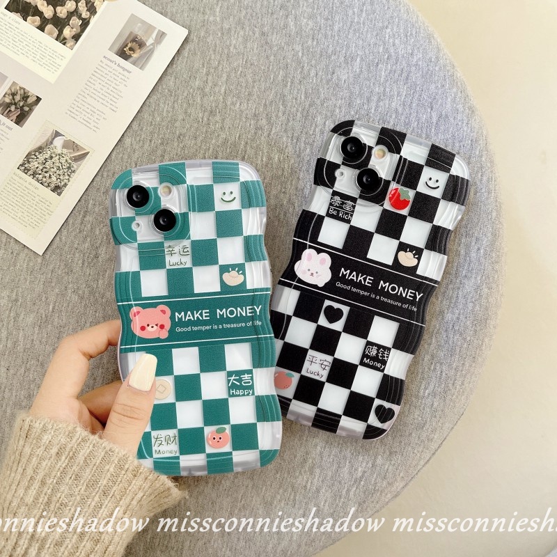 Couple Case Realme 10 C12 9 8 8I 9Pro+ C33 C30 C35 C25 C25Y C25s C15 C11 C3 5i 5s 6i C21Y C20 C17 C20A 7 5 7I Wavy Edge Checkered Cartoon Cute Bear Rabbit Smiley Soft Tpu Cover