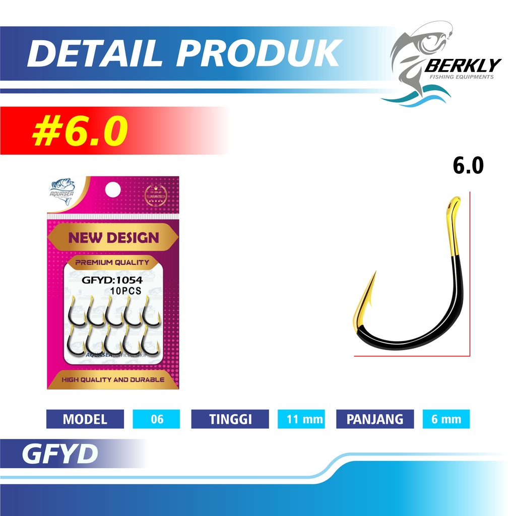 Berkly Official Shop Kail Pancing Gold Hitam 10pcs High Carbon Steel Barbed Fishing Hook Tackle Kail GFYD-6.0#10pcs