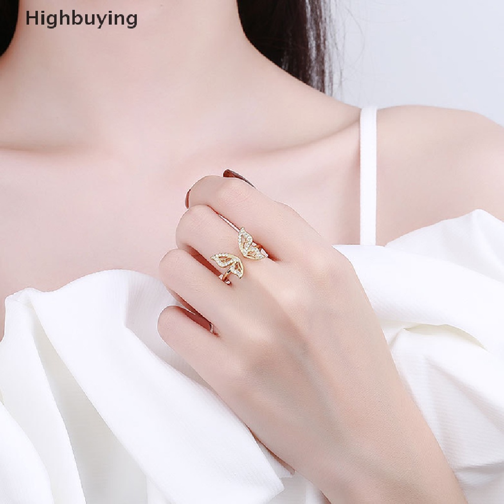 Hbid Cincin Lapis Silver Adjustable Motif Kupu-Kupu Aksen Kristal Untuk Perhiasan Wanita Glory