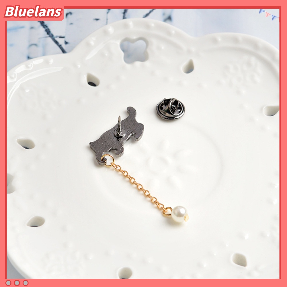 Bluelans Bros / Pin Bentuk Kucing dengan Rantai + Mutiara Imitasi untuk Aksesoris Perhiasan