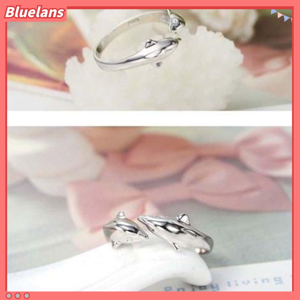 Bluelans Fashion Women Silver Plated Double Dolphin Opening Adjustable Finger Ring Gift