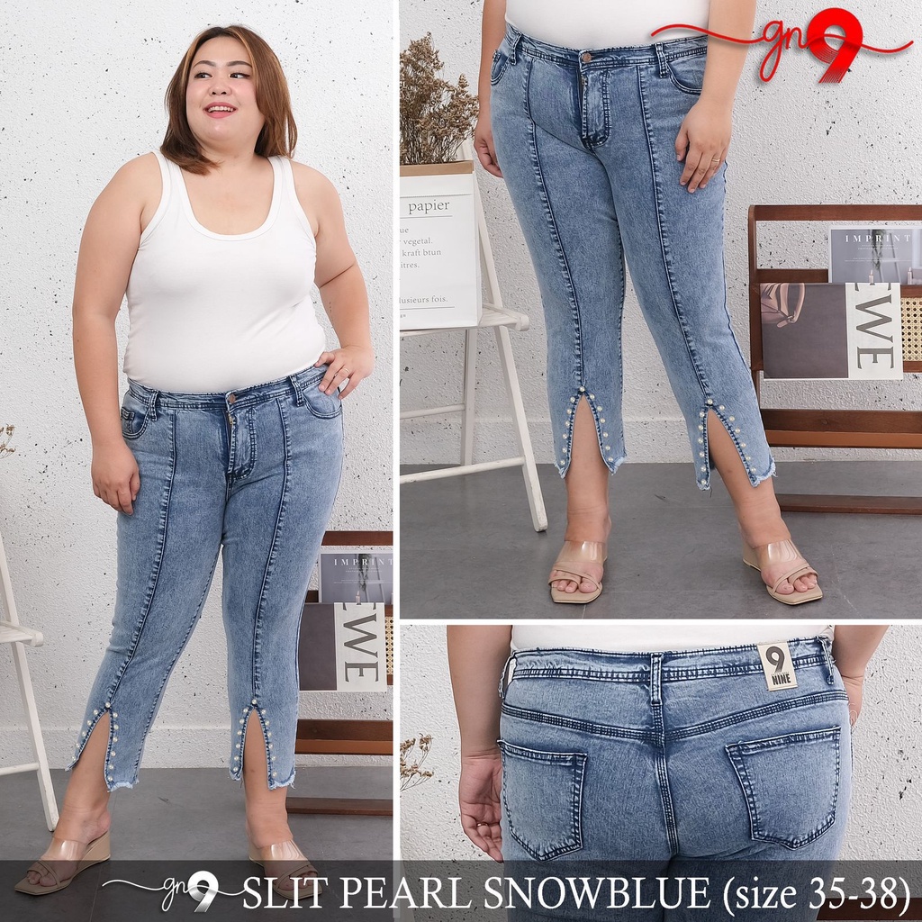 CASVINE JEANS SLIT PEARL MUTIARA FRONT LINE SUPER BIGSIZE JUMBO MOM JEANS