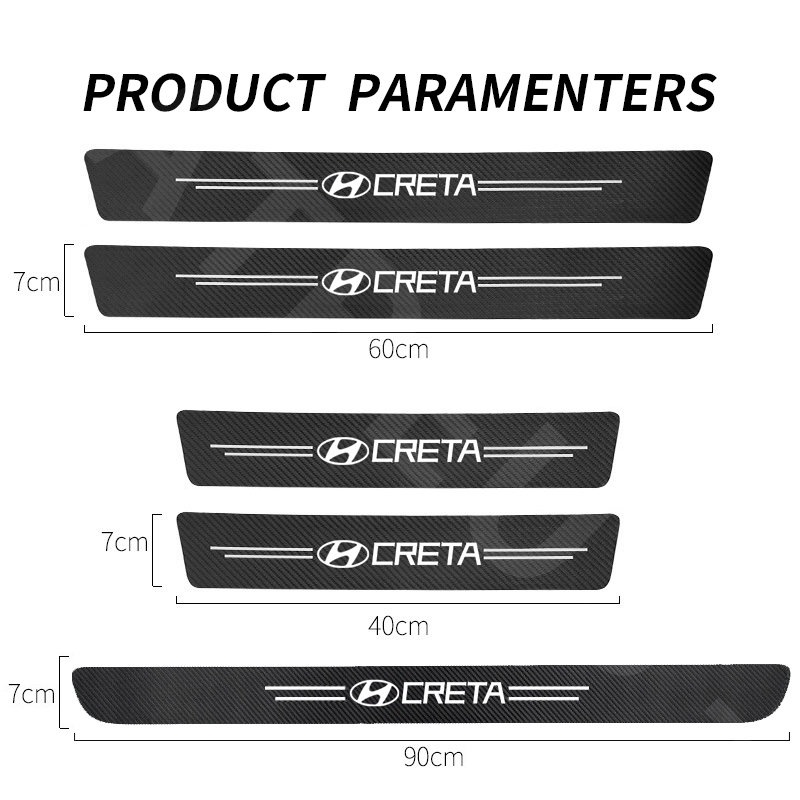 Hyundai Creta Carbon Fiber Car Door Sticker Protector Auto Threshold Strips Sticker Anti Gores