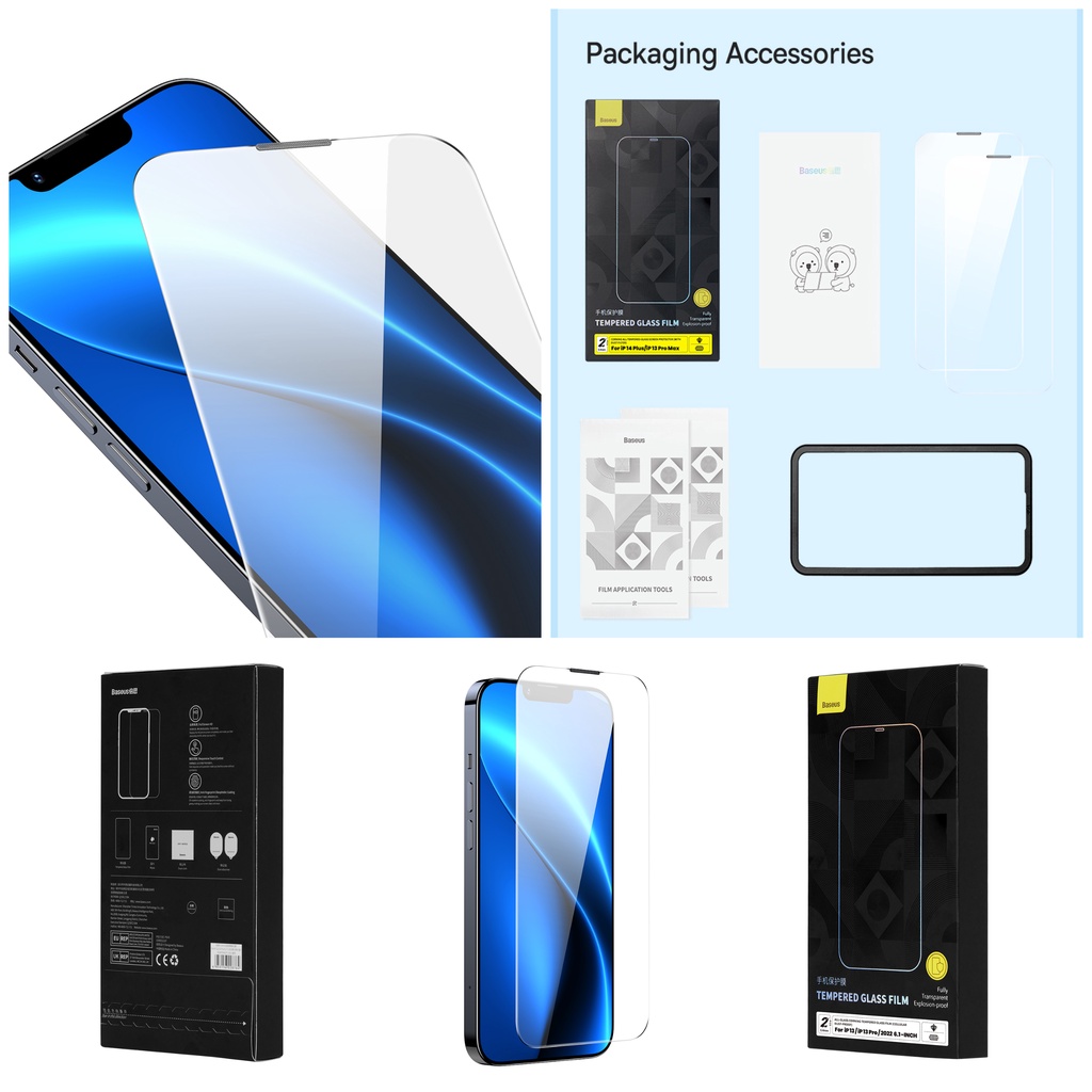 Tempered Glass iPhone 14/Plus/14 Pro/Max Baseus Corning 0.4mm HD/Antispy