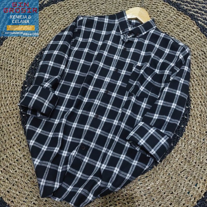 Kemeja Flanel Lengan Panjang Motif BestSeller Putih  PREMIUM Bahan Adem