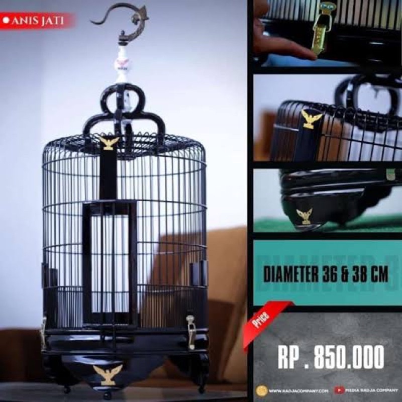 SANGKAR KANDANG ANIS RADJA JATI BLACK JACK HITAM COKLAT DIAMETER 38cm