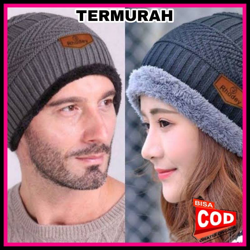 Topi Kupluk Dewasa Pria Wanita Rajut Bulu Wol Hangat Tebal Gunung Outdoor
