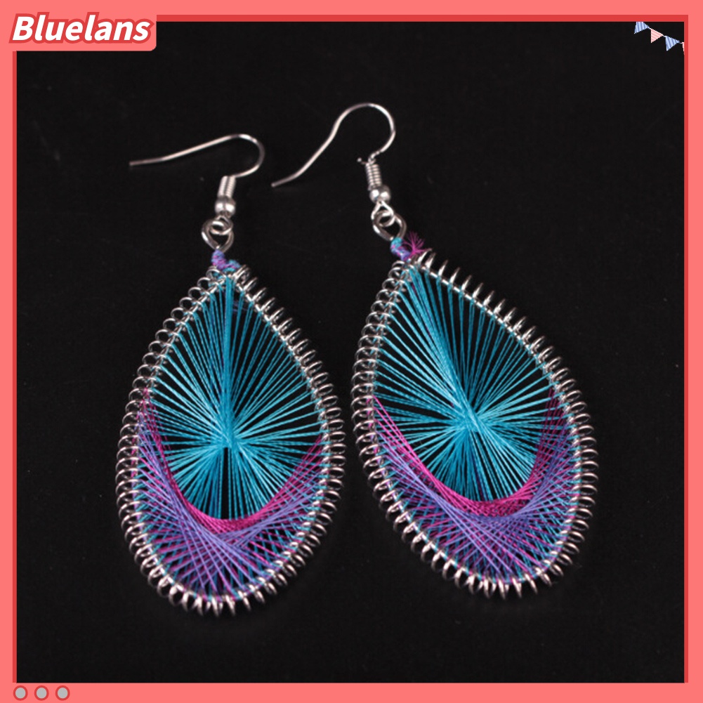 Anting Kait Bentuk Tetesan Air Geometris Warna-Warni Bahan Sutra Gaya Bohemian Untuk Wanita