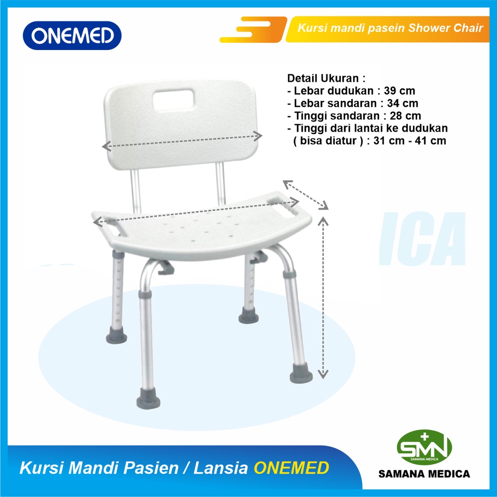 Kursi Mandi Pasien / Lansia + Sandaran ONEMED FS7986L Punggung  Aluinium  Shower Chair Promo Murah