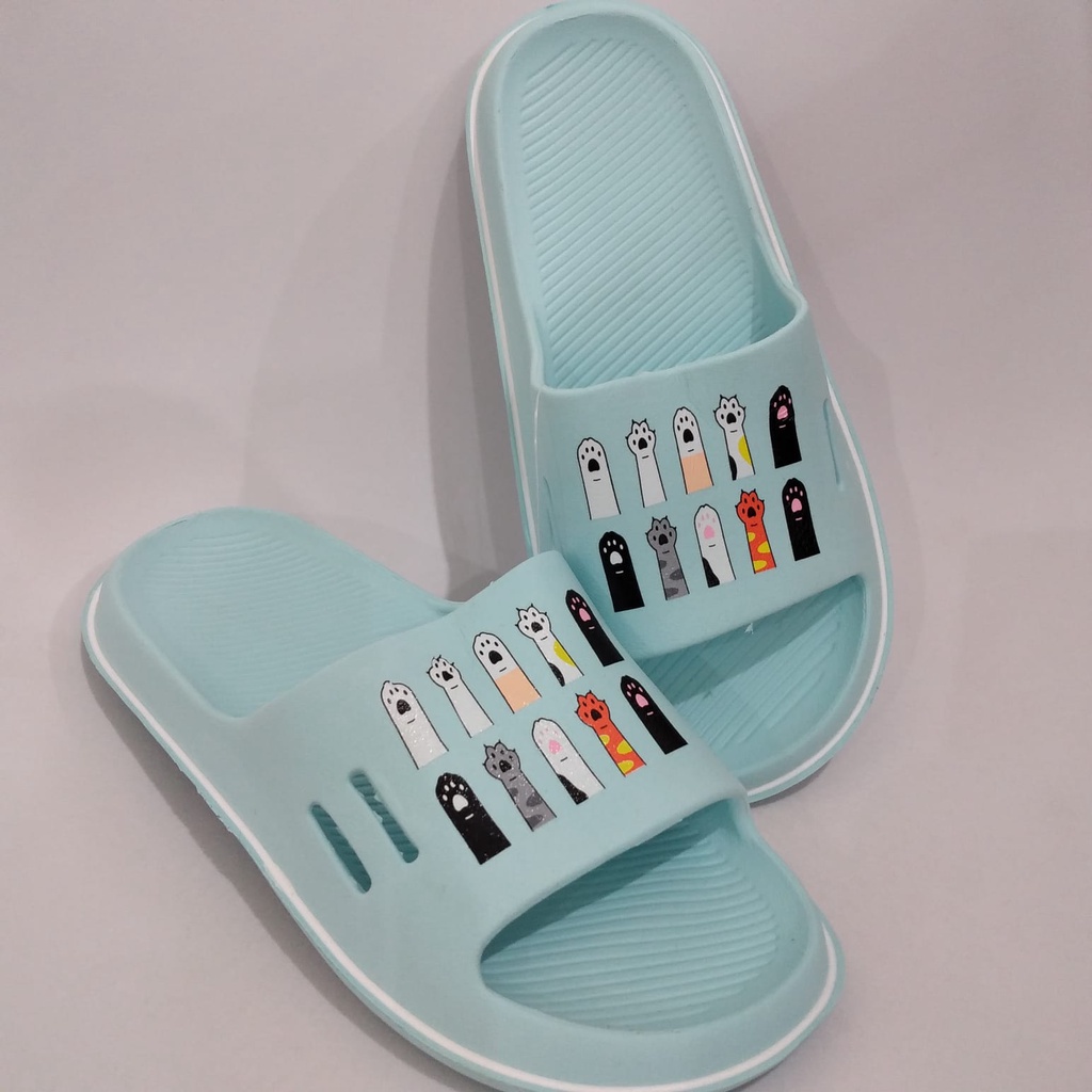 Sanlie Sandal Slop Anti Selip Anti Air Sol Empuk / Sandal Wanita Slip On Karakter Lucu dengan Garis Tepi  V05 (J)