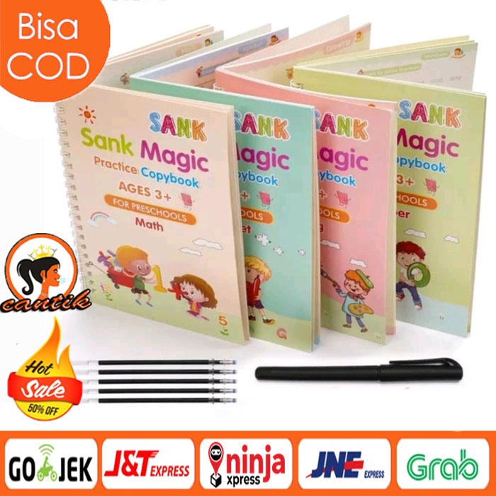 HC 4 in1 Sank Magic Practice Book /Buku Panduan Belajar TK / Buku Belajar Menulis TK 1 SET 4 BUKU SANK MAGIC BOOK / BUKU PINTAR BELAJAR MENULIS MEMBACA LATIHAN PAUD PRESCHOOL BUKU MEWARNAI MAGIC BOOK