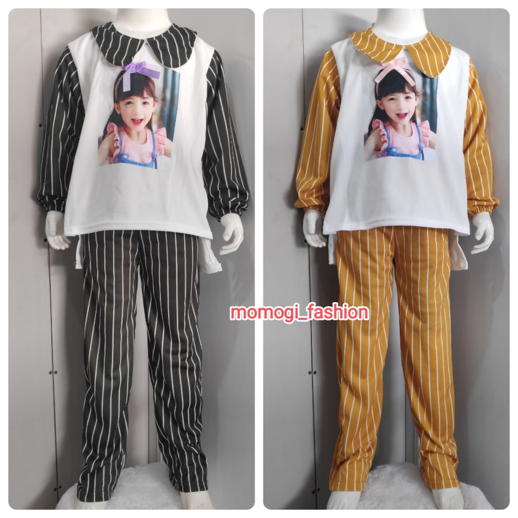 MOMOGI-SETELAN ANAK OVERSIZE KOREAN STYLE / SETCEL VIRAL PRINTING DTF /Usia 5-10th