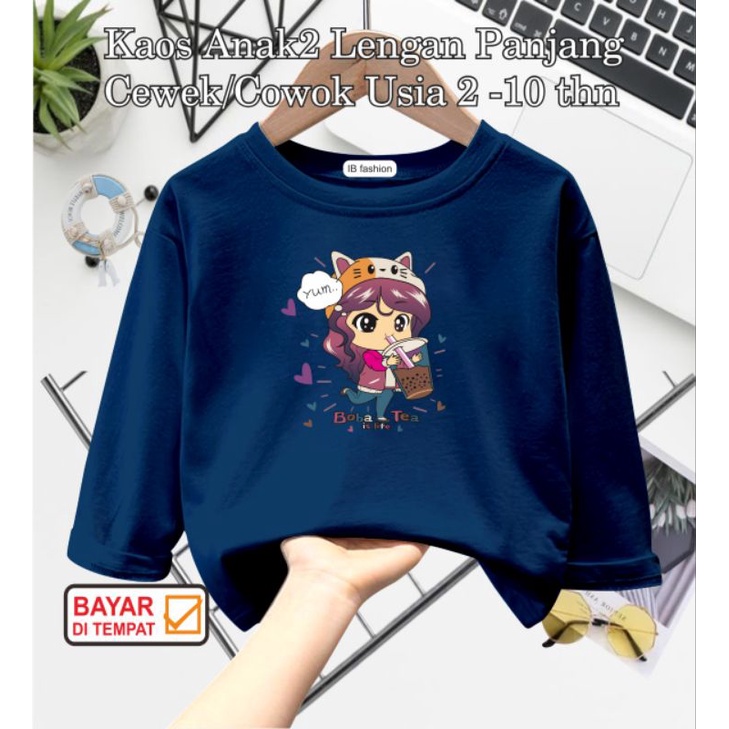 ((IB))KAOS ANAK PEREMPUAN PANJANG/CEWEK BOBA POP ICE DIGITAL SABLON