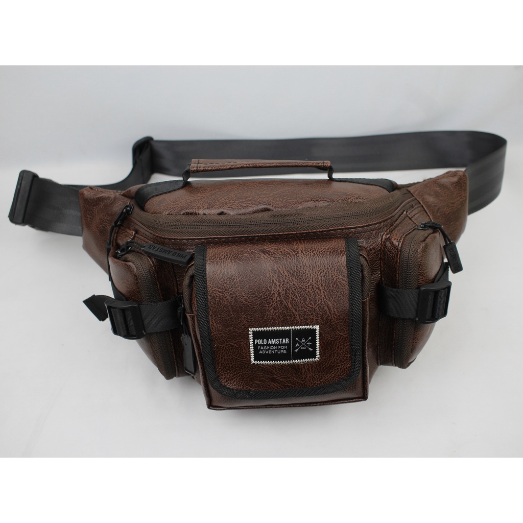 Tas Tactical Outdoor Polo Amstar Kulit PU Best Quality Waistbag Tas Pinggang Tas Selempang Bahu Tas Pria Wanita Tas Kulit