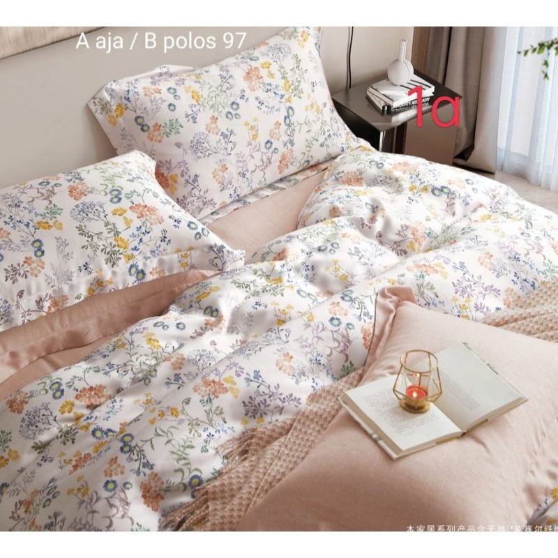 (1)BYAK MOTIF!!full set bedcover sprei sutra organik serat bamboo original