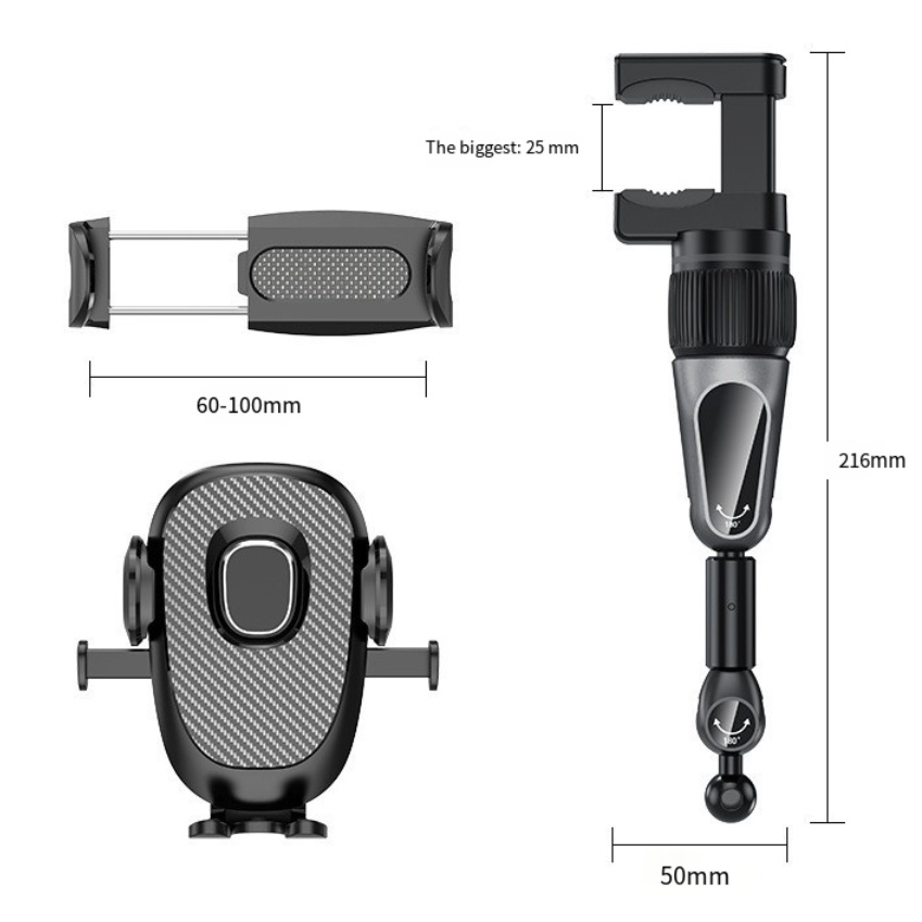 Bracket Dudukan Handphone Gps Multifungsi Rotasi 360 Derajat Untuk Kaca Spion Tengah Mobil