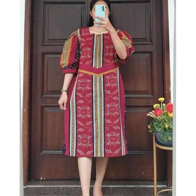 DRESS SHEERENA TENUN FASHION TROSO JEPARA, DRESS CASUAL TENUN JEPARA, DRESS TENUN IKAT TROSO JEPARA,