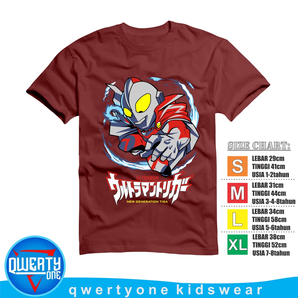 Kaos Distro Anak Karakter Ultramen Maroon 1-10 Tahun