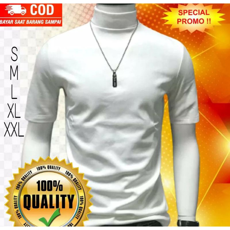 KAOS TURTLE NECK PRIA LENGAN PENDEK HITAM PUTIH