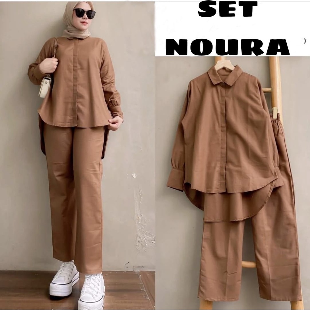 SET NOURA FASHION PAKAIAN WANITA SETELAN ATASAN DAN CELANA BAHAN SHAKILA KR