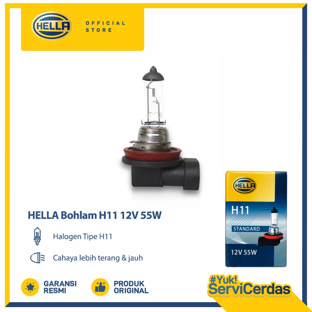 Hella Lampu Mobil Bohlam Halogen H11 12V 55W 1pcs - Lampu Aksesoris Mobil Premium Untuk Tipe Mobil U